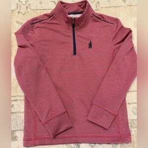 johnnie-O Red and Navy Striped Quarter-Zip Pullover